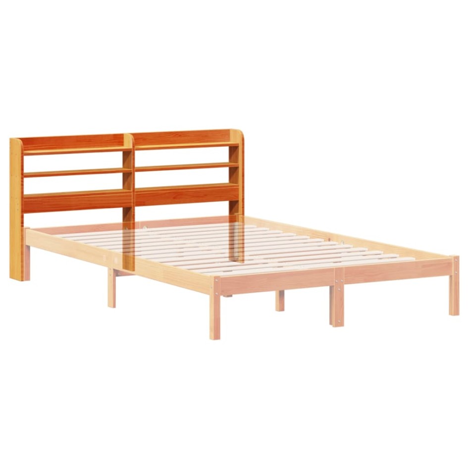 Cabecero de cama con estantes madera maciza pino marrón 140