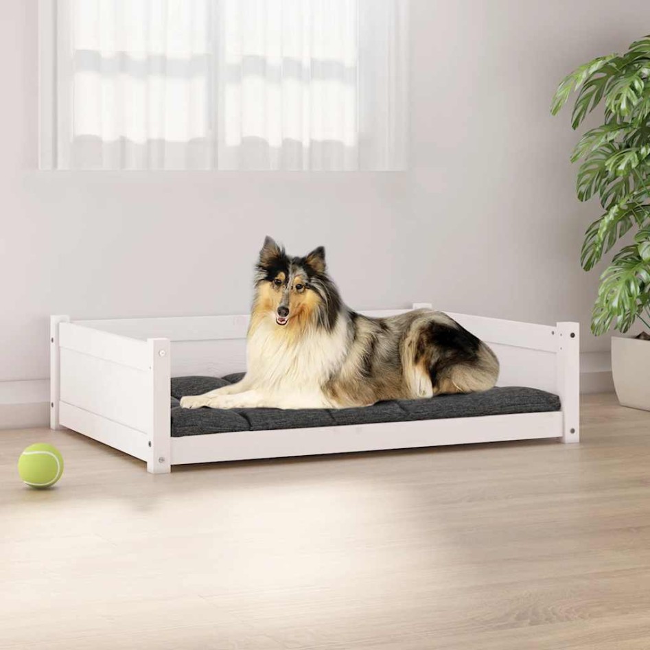 Cama para perros madera maciza de pino blanco 95,5x65,5x28