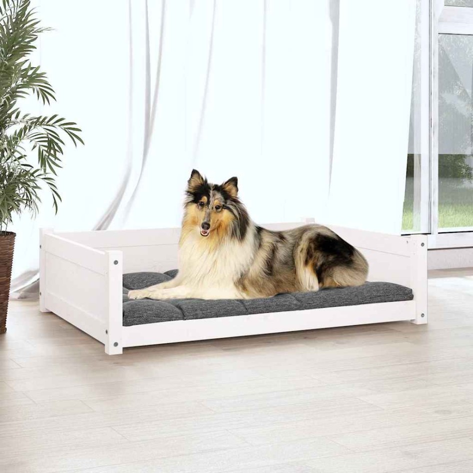 Cama para perros madera maciza de pino blanco 95,5x65,5x28