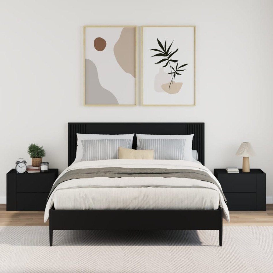Mesitas de noche de pared 2 unidades negra 45x30x35