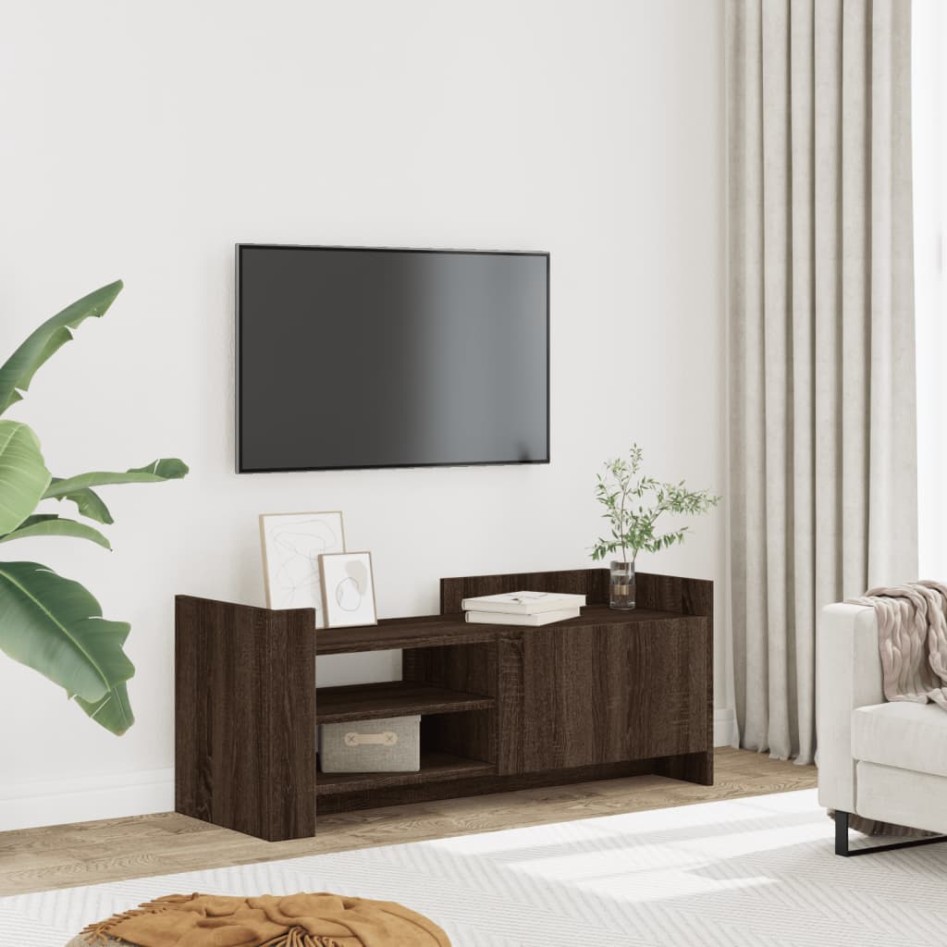 Mueble TV madera contrachapada color marrón roble 100x35x40