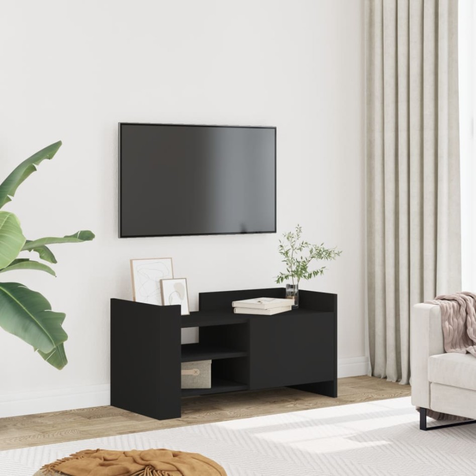 Mueble de TV madera de ingeniería negro 80x35x40
