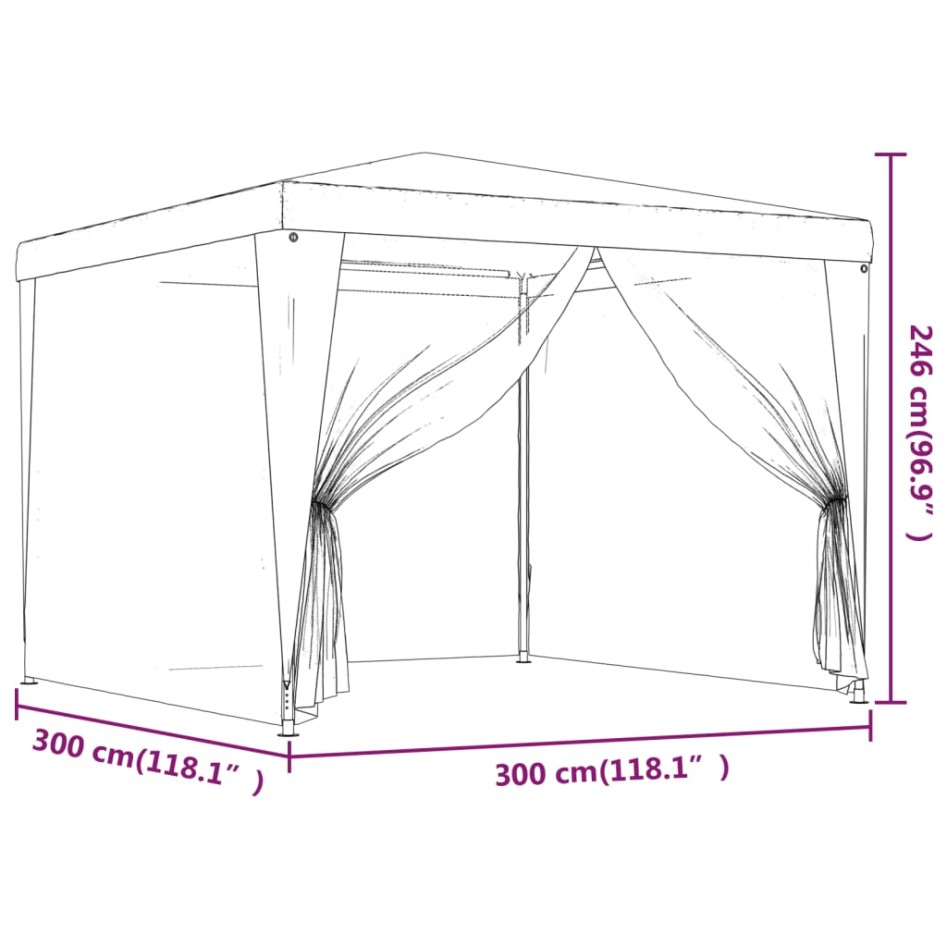 Carpa para fiestas con 4 paredes de malla HDPE azul 3x3