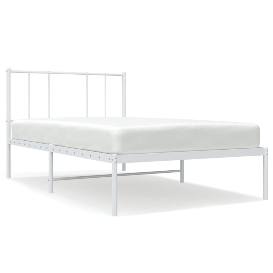 Estructura cama sin colchón con cabecero metal blanco 75x190
