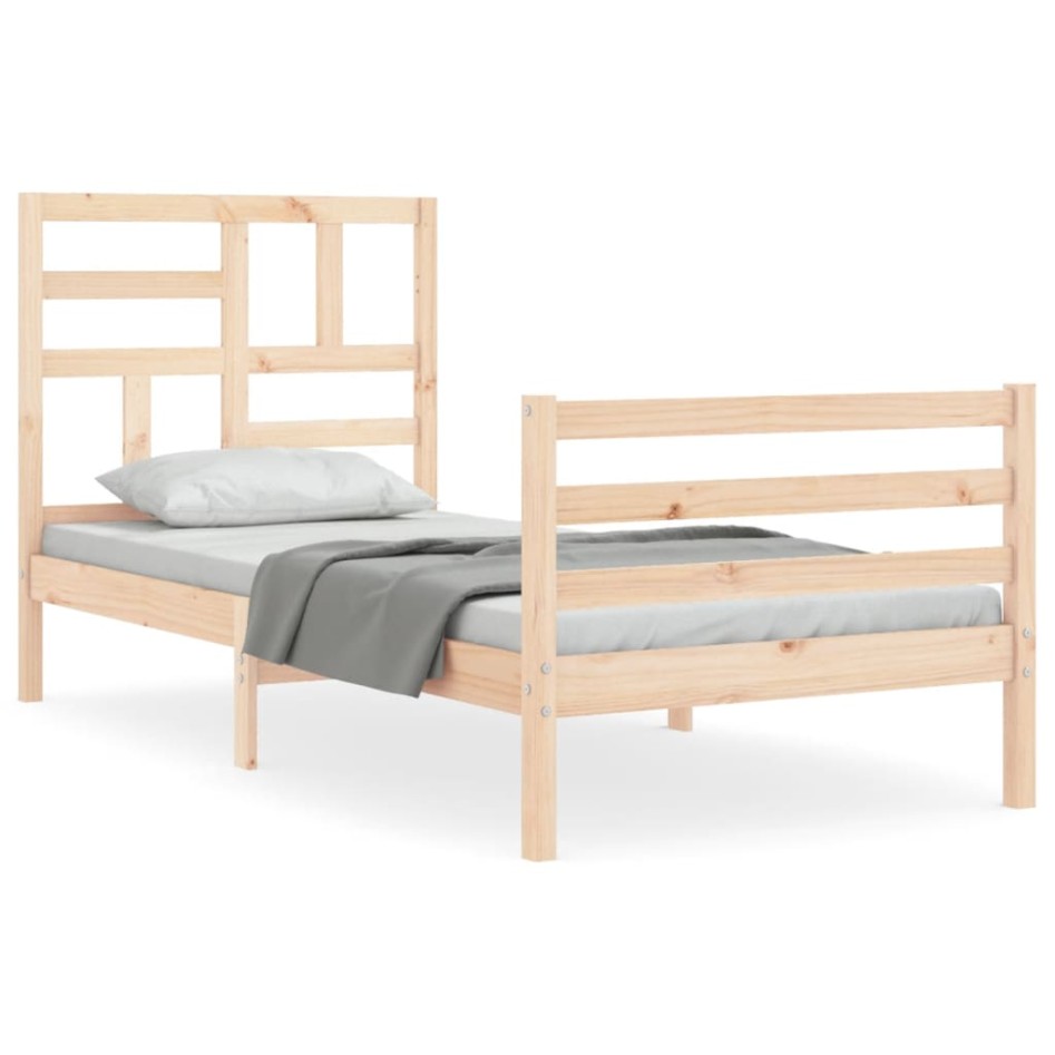 Estructura de cama con cabecero madera maciza 90x200