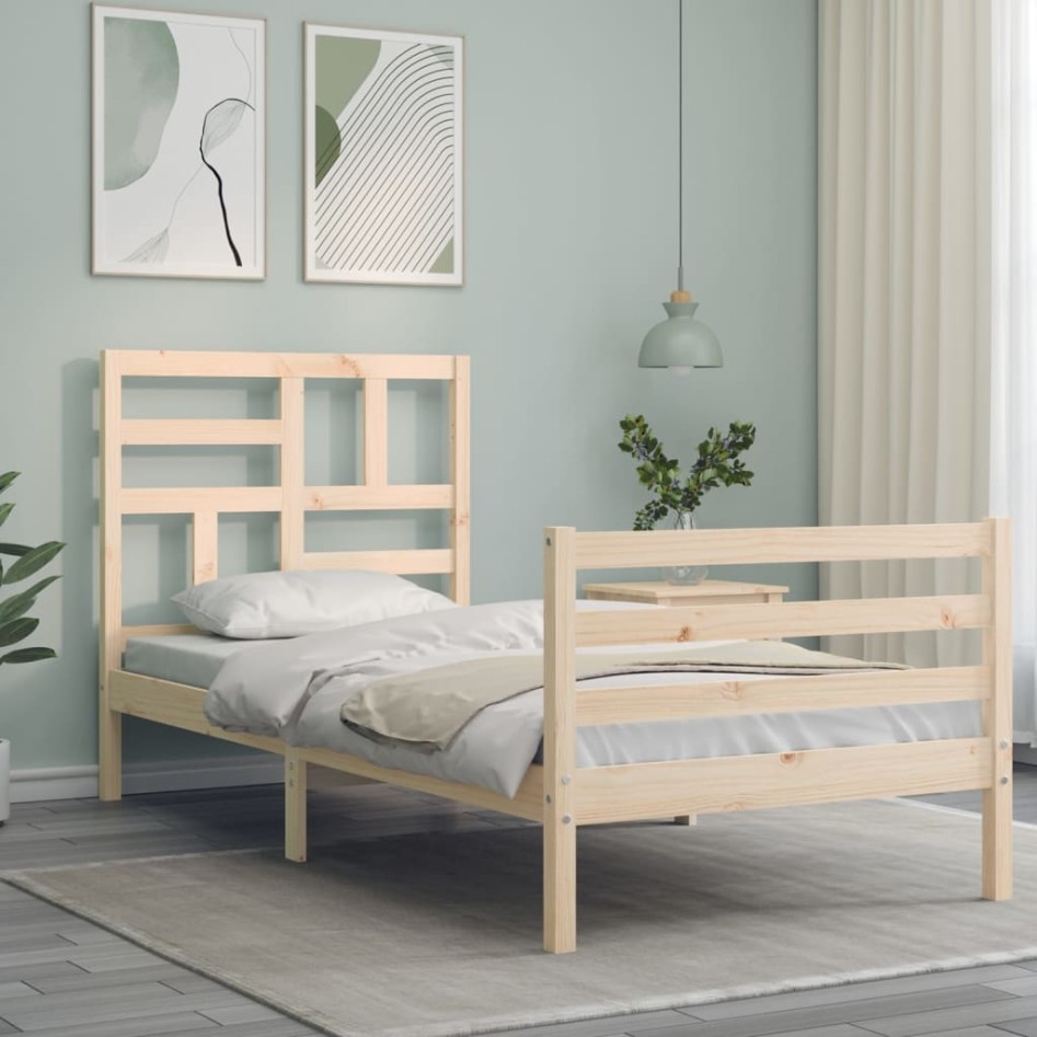 Estructura de cama con cabecero madera maciza 90x200