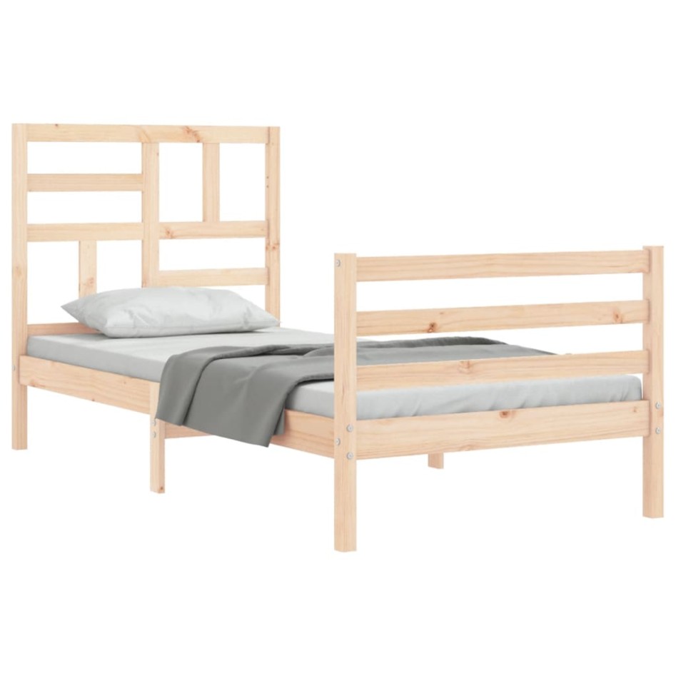Estructura de cama con cabecero madera maciza 90x200