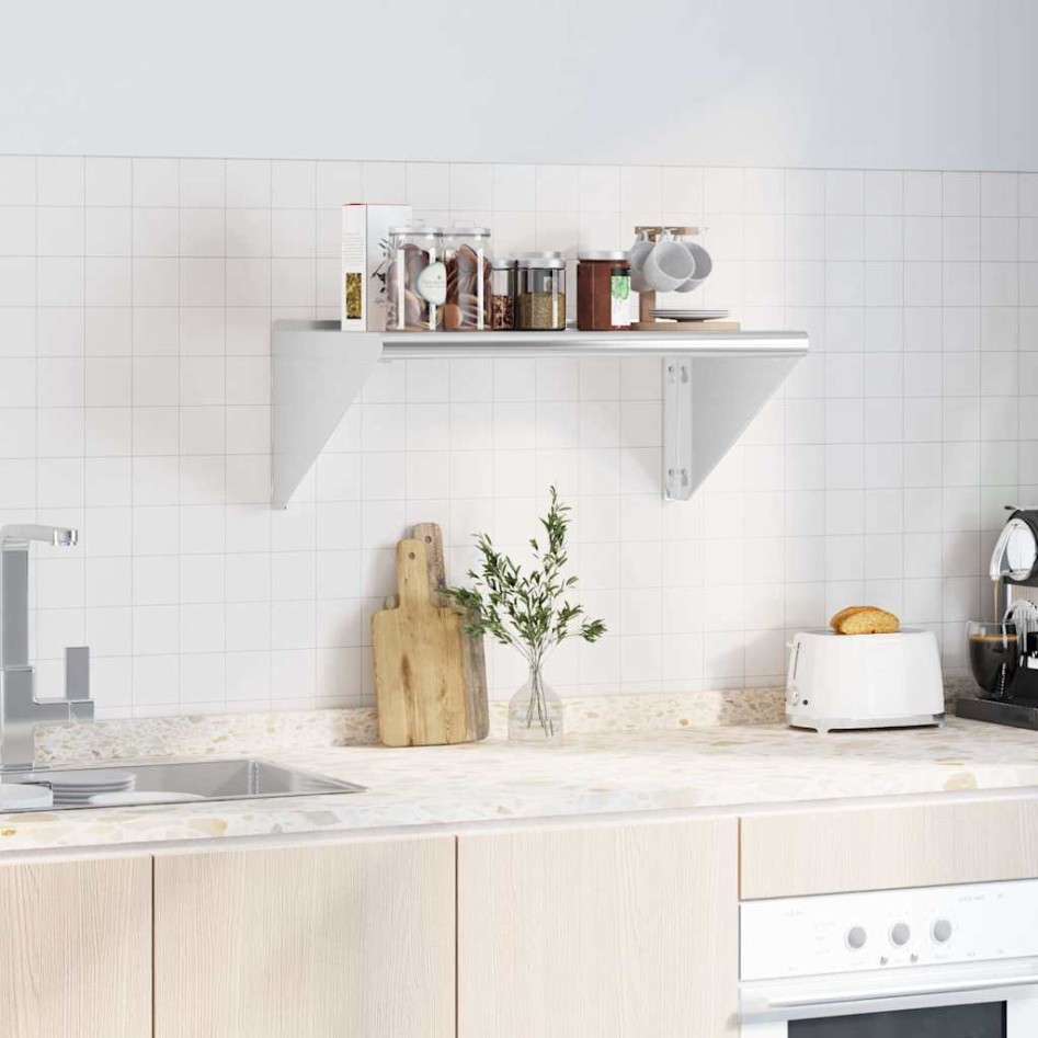 Estante de pared de acero inoxidable plateado 75x45x31