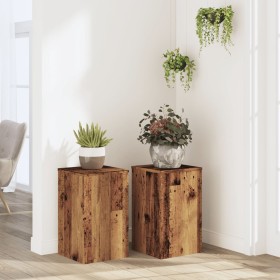 Soportes de plantas 2 uds madera roble envejecido 30x30x50