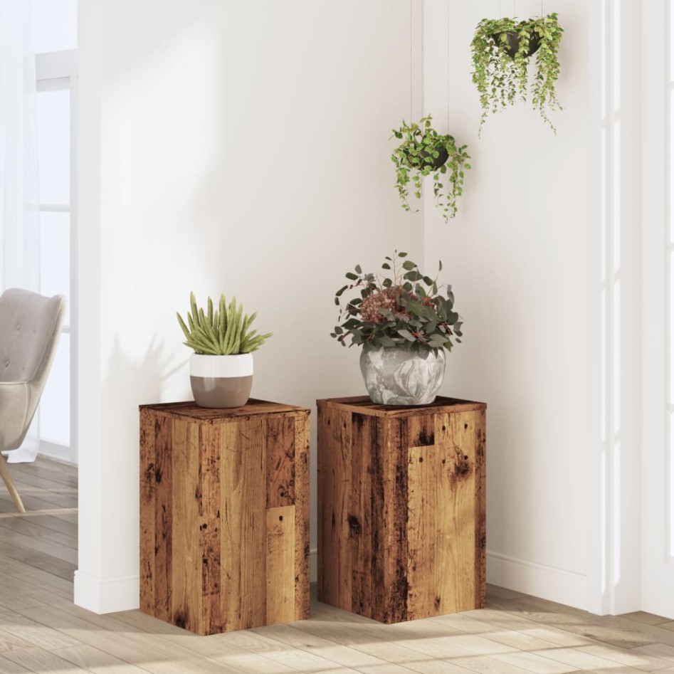 Soportes de plantas 2 uds madera roble envejecido 30x30x50