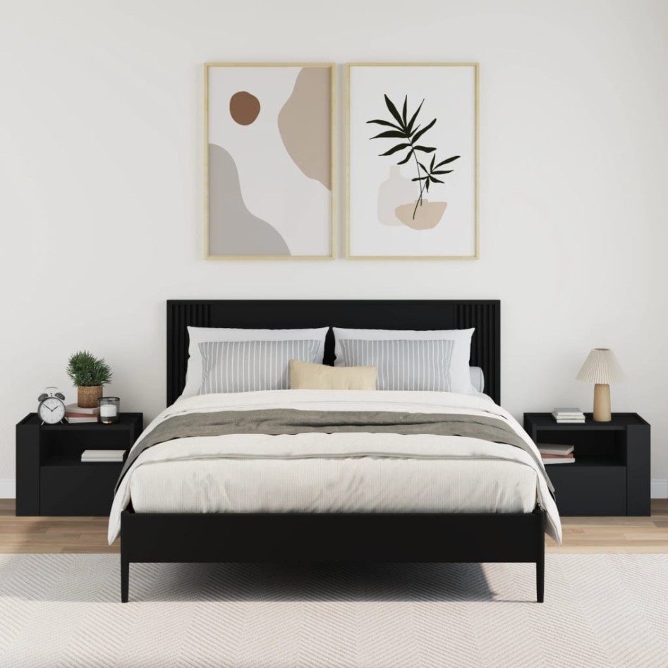 Mesitas de noche de pared 2 unidades negra 45x30x35