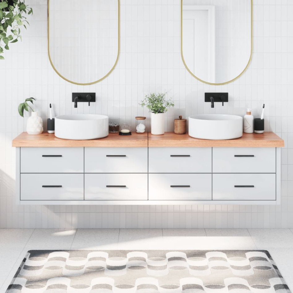 Encimera baño madera maciza tratada marrón claro