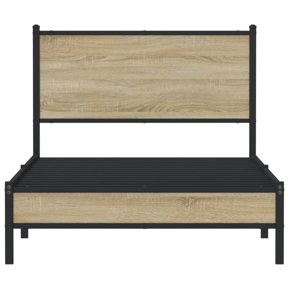 Estructura de cama sin colchón metal roble ahumado 100x190