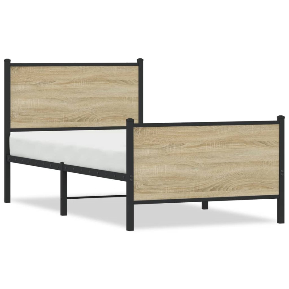 Estructura de cama sin colchón metal roble Sonoma 90x190