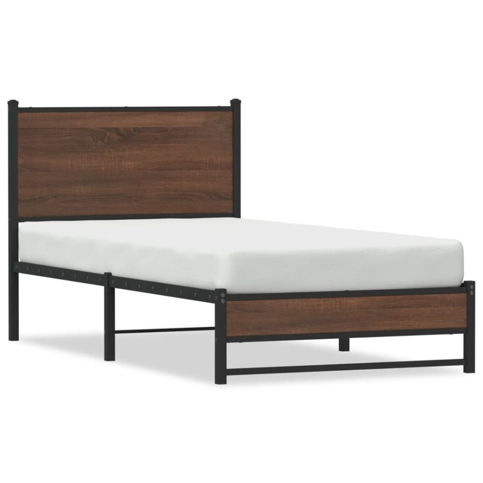 Estructura de cama sin colchón metal marrón roble 80x200