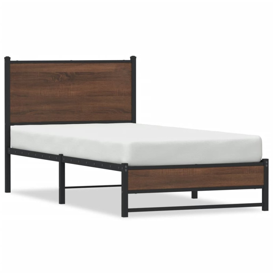 Estructura de cama sin colchón metal marrón roble 90x200