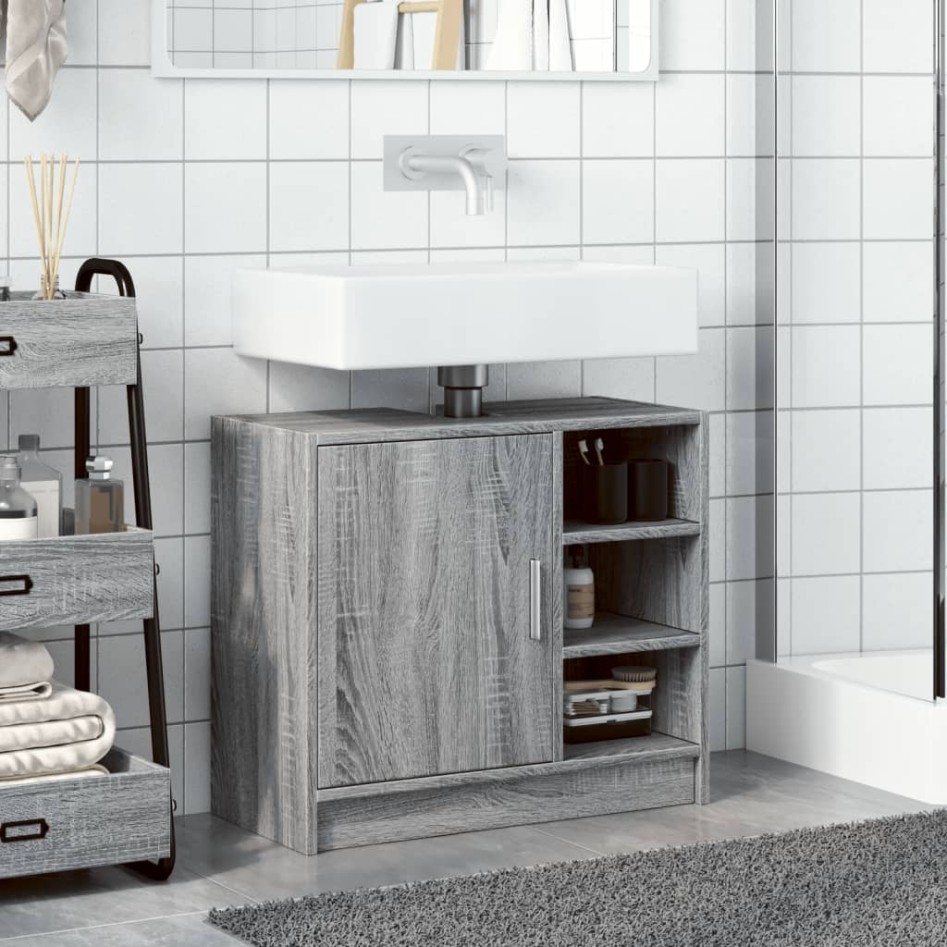 Armario de lavabo madera de ingeniería gris Sonoma 63x29x55