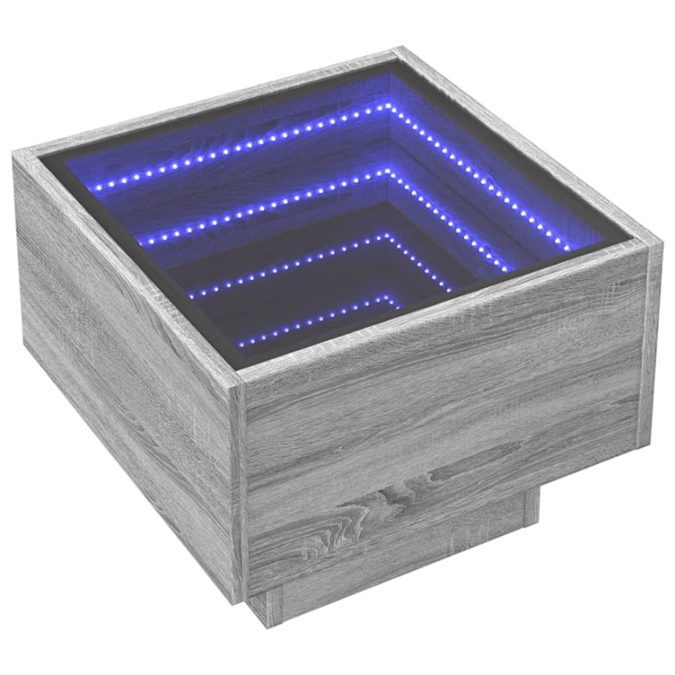 Mesa auxiliar con LED madera ingeniería gris Sonoma