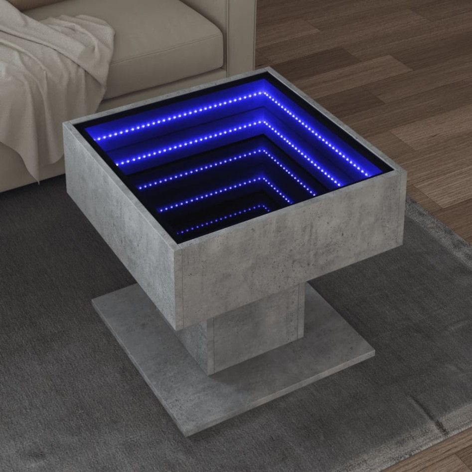 Mesa de centro y LED madera ingeniería gris hormigón