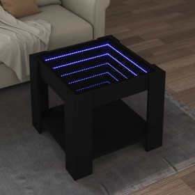 Mesa de centro con LED madera de ingeniería negro 53x53x45