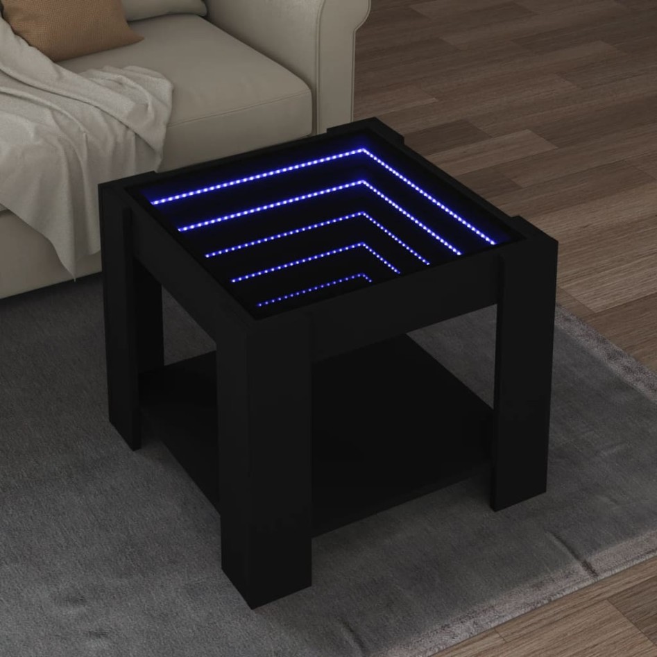 Mesa de centro con LED madera de ingeniería negro 53x53x45