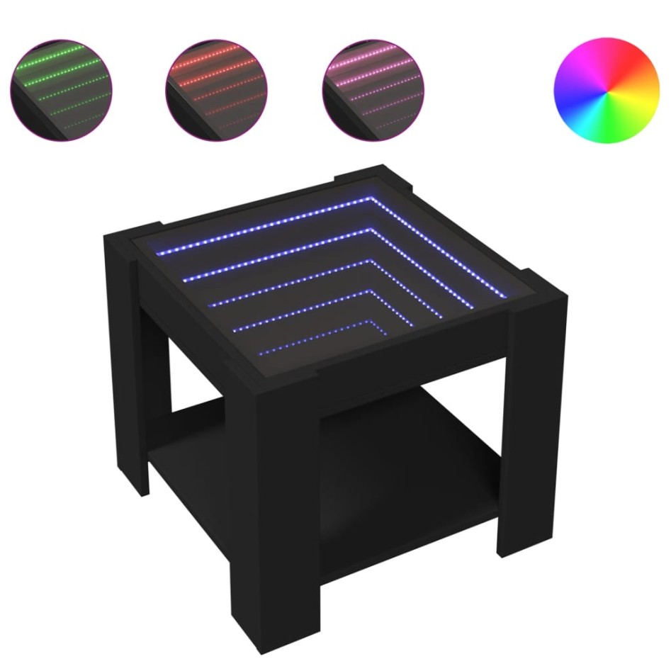 Mesa de centro con LED madera de ingeniería negro 53x53x45