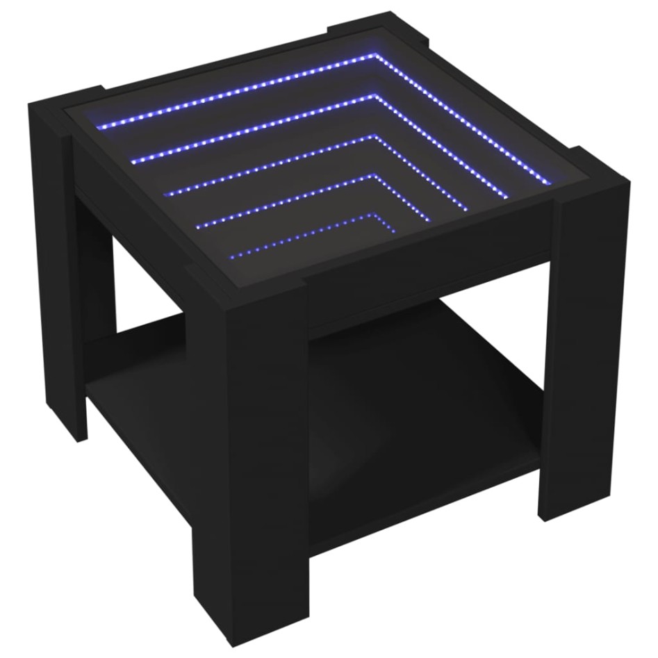 Mesa de centro con LED madera de ingeniería negro 53x53x45