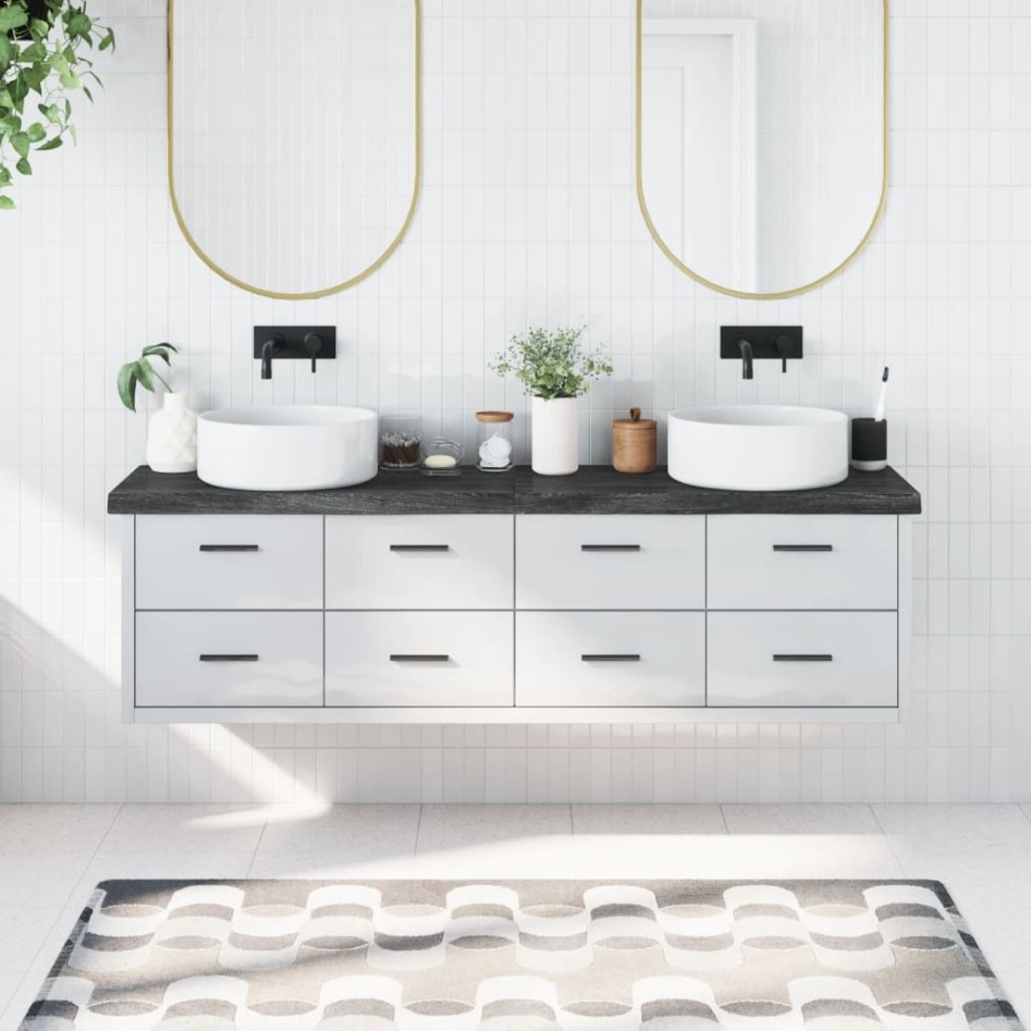 Encimera de baño madera tratada marrón oscuro 180x40x(2-6)