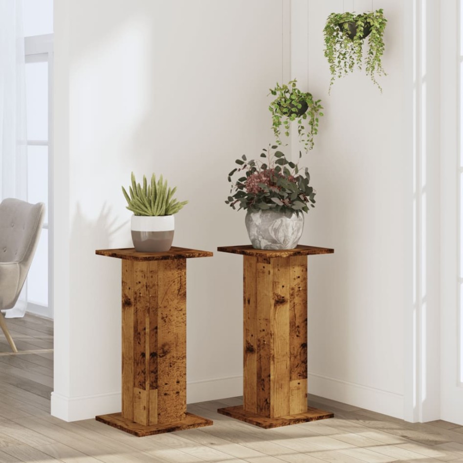 Soportes de plantas 2 uds madera roble envejecido 30x30x60