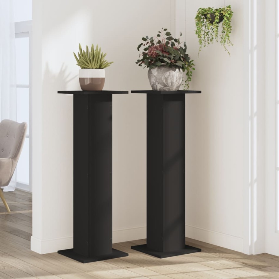 Soportes de plantas 2 uds madera ingeniería negro 30x30x95
