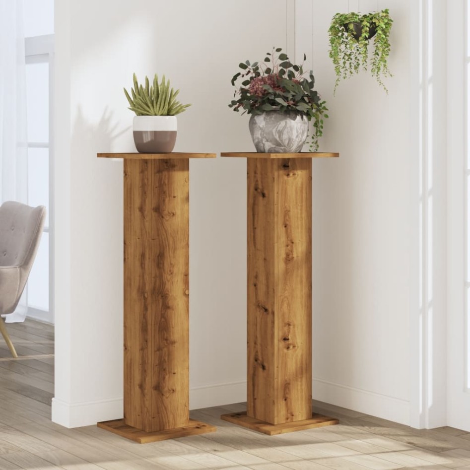 Soportes para plantas 2 uds madera roble artisian 30x30x95