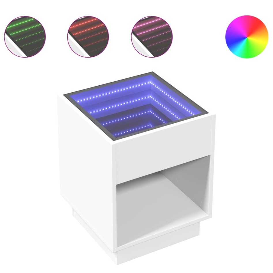 Mesita de noche con Infinity LED blanca 40x40x50