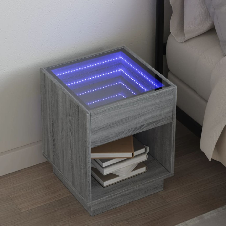 Mesa de centro con Infinity LED gris Sonoma 40x40x50