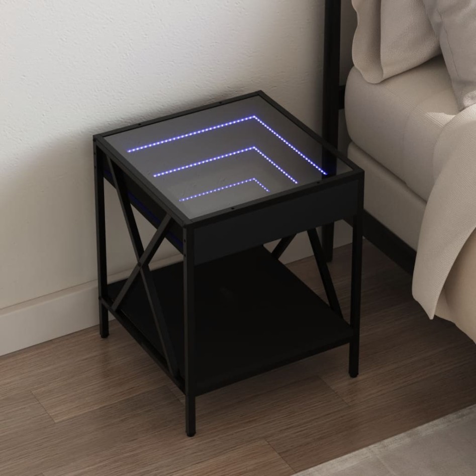 Mesita de noche con Infinity LED negra 40x40x49