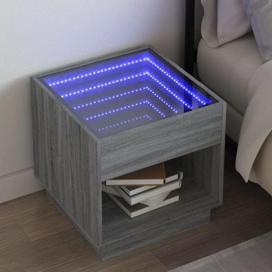 Mesa de centro con Infinity LED gris Sonoma 50x50x50