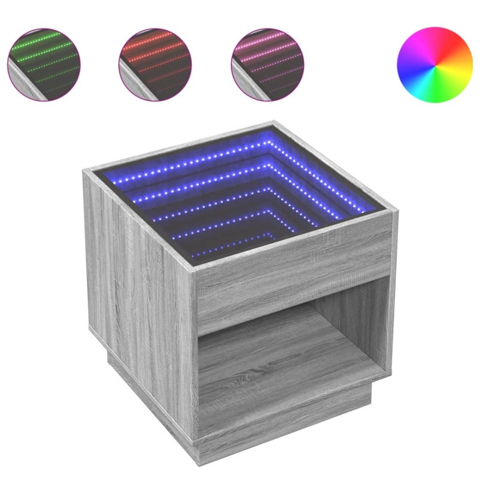 Mesa de centro con Infinity LED gris Sonoma 50x50x50