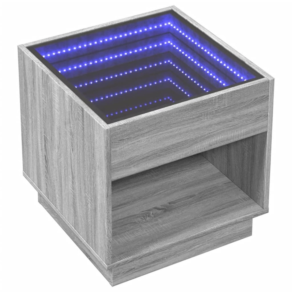 Mesa de centro con Infinity LED gris Sonoma 50x50x50