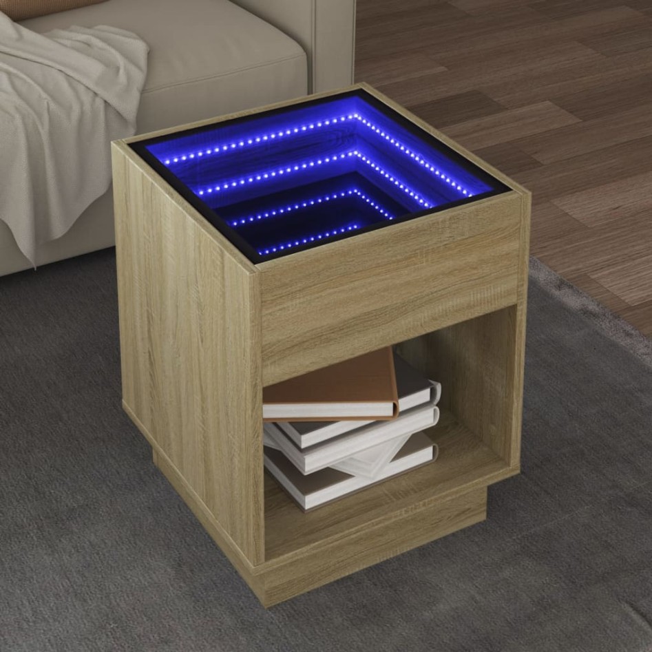 Mesa de centro con Infinity LED roble Sonoma 40x40x50