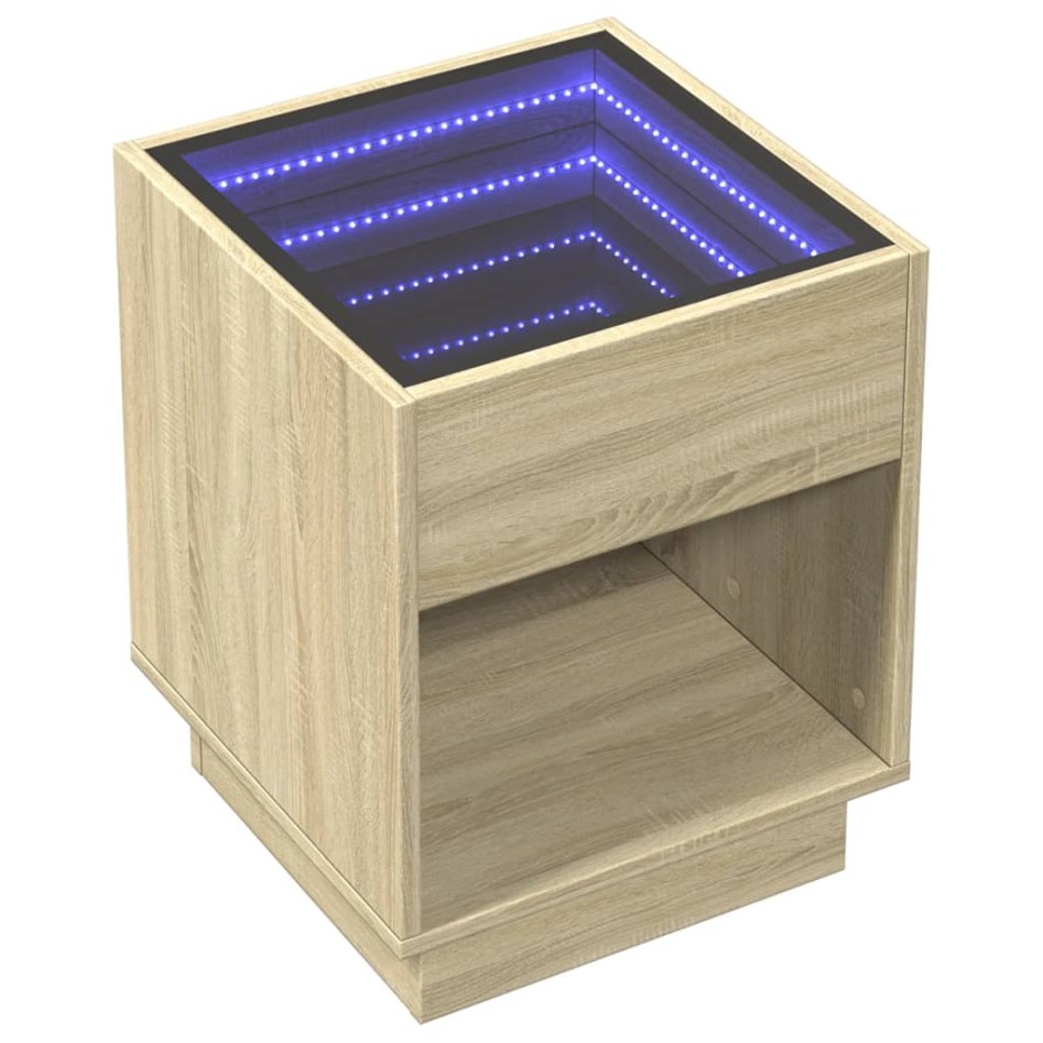 Mesa de centro con Infinity LED roble Sonoma 40x40x50