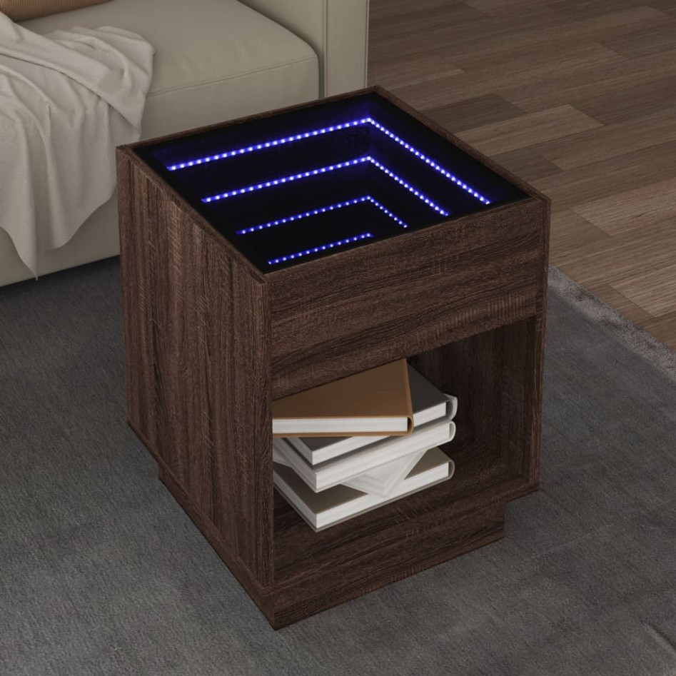 Mesa de centro con Infinity LED marrón roble 40x40x50