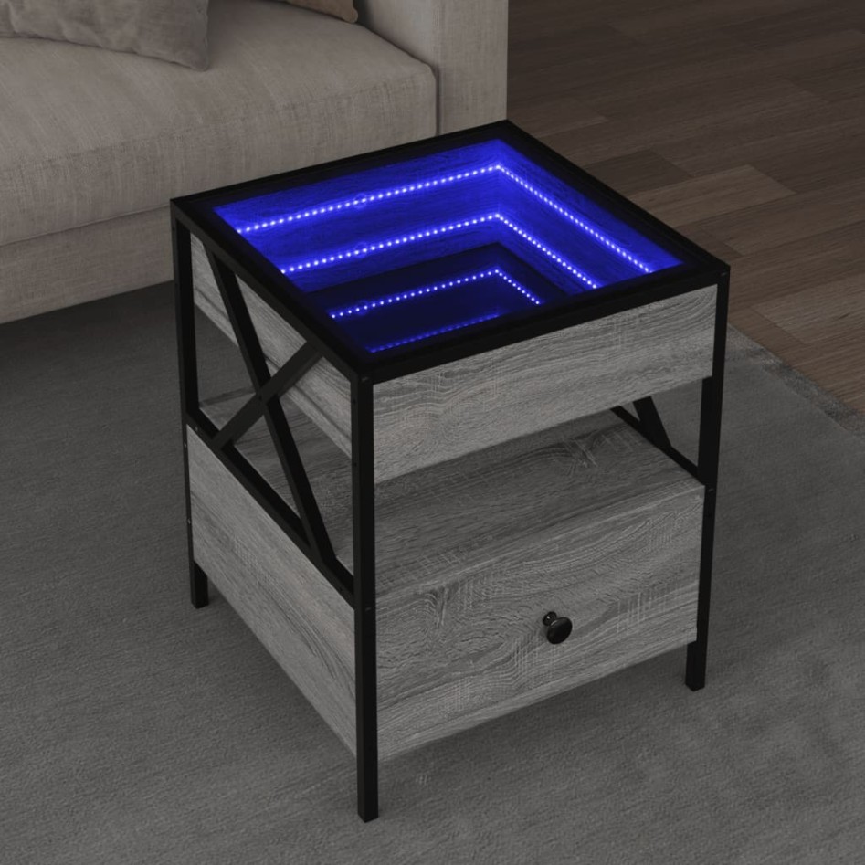 Mesa de centro con Infinity LED gris Sonoma 40x40x51