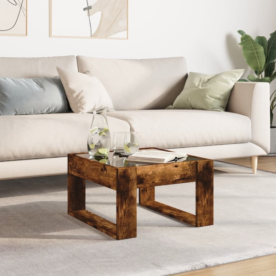 Mesa de centro con Infinity LED roble ahumado 50x53x30