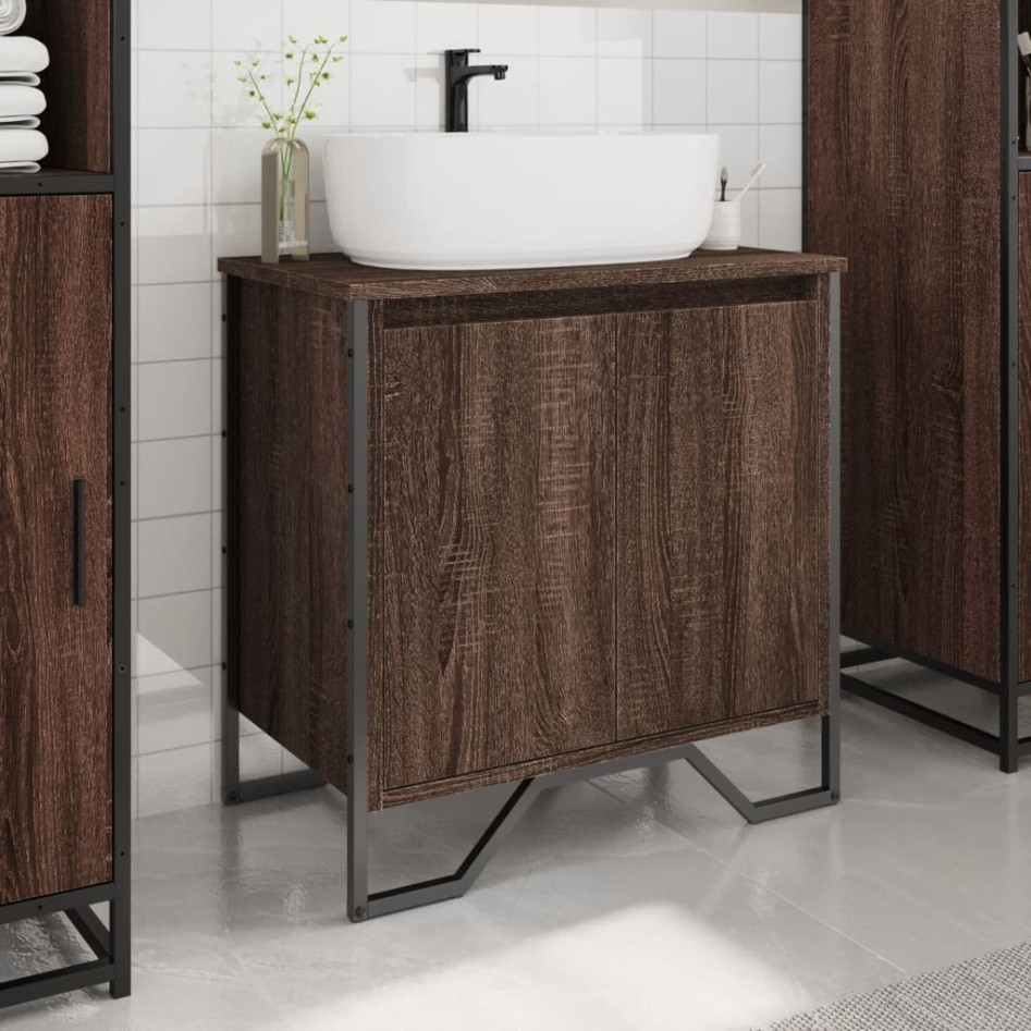 Armario lavabo baño madera ingeniería marrón roble 60x35x60
