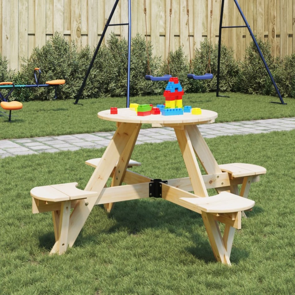 Mesa de picnic para 4 niños agujero para sombrilla madera