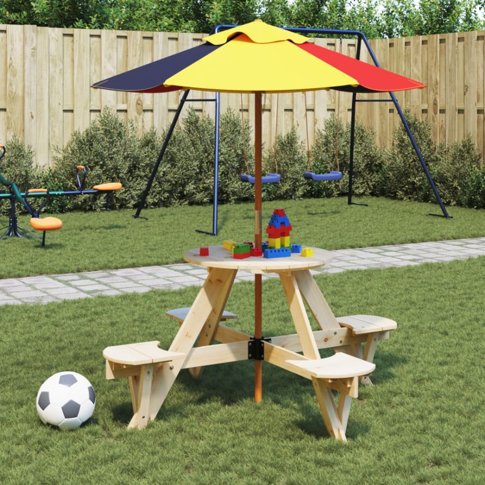 Mesa de picnic para 4 niños agujero para sombrilla madera