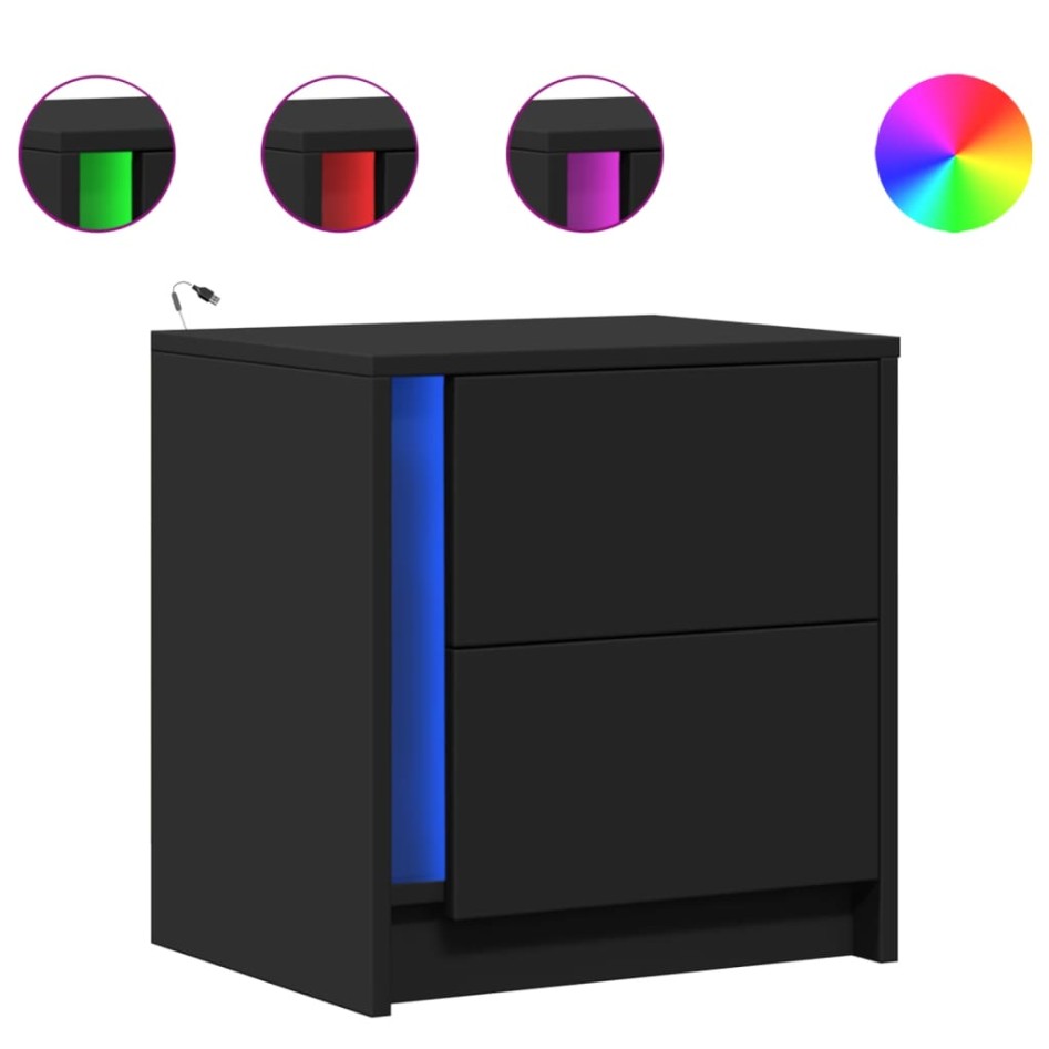 Mesitas de noche con luces LED 2 uds madera ingeniería