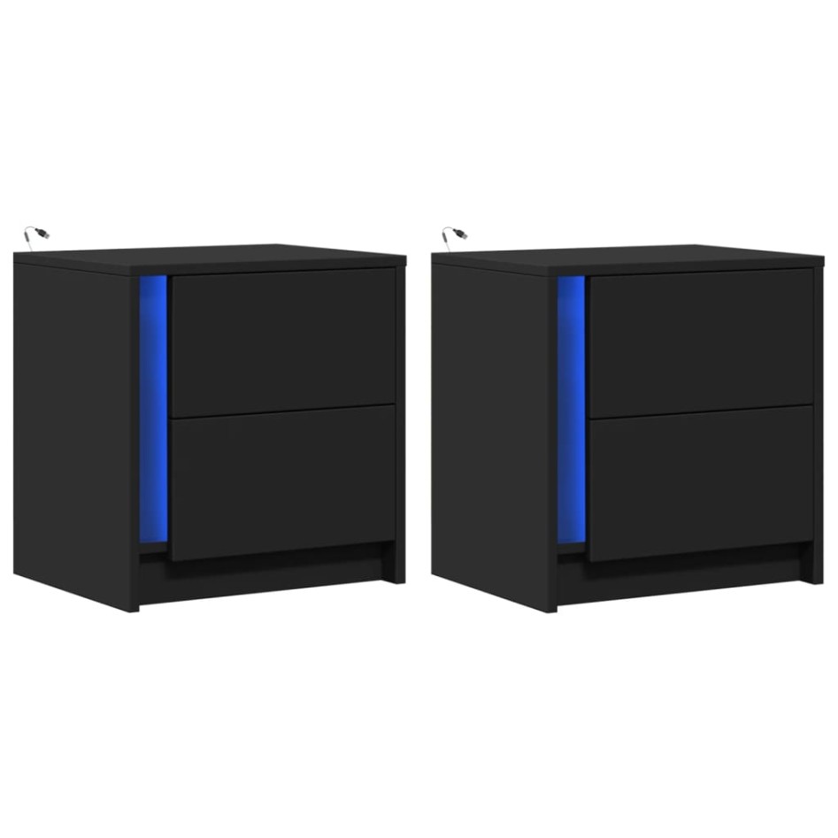 Mesitas de noche con luces LED 2 uds madera ingeniería