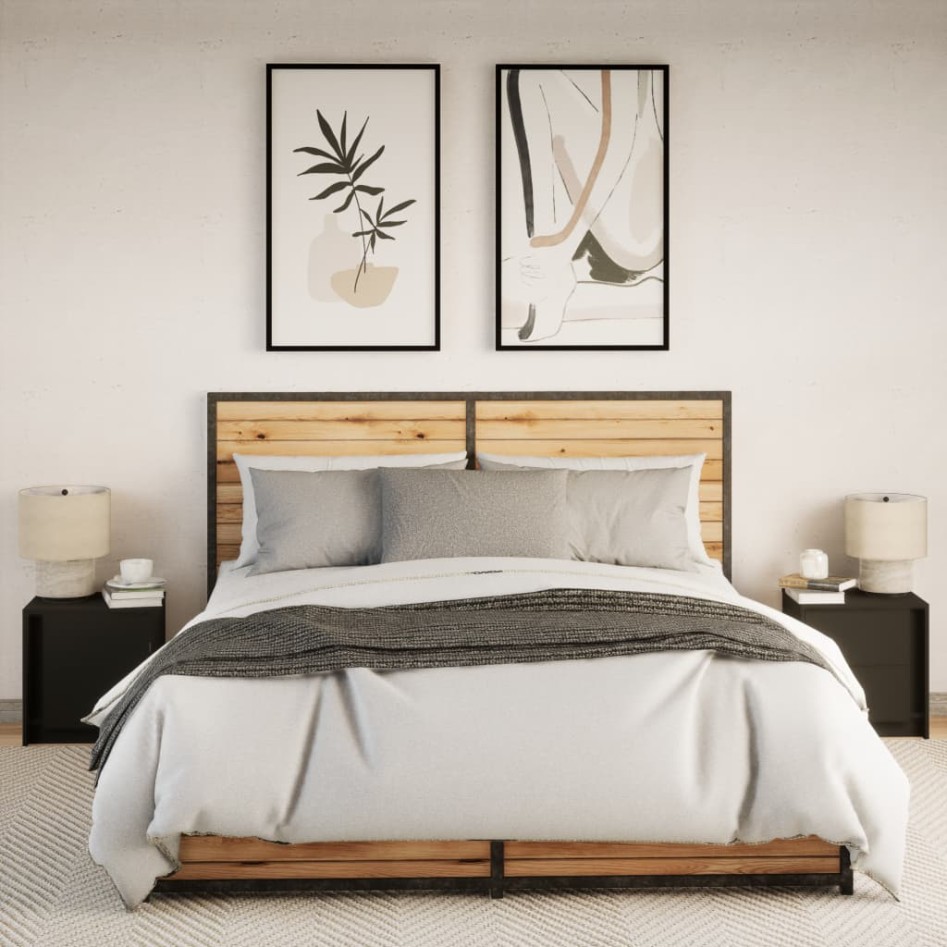 Mesitas de noche con luces LED 2 uds madera ingeniería