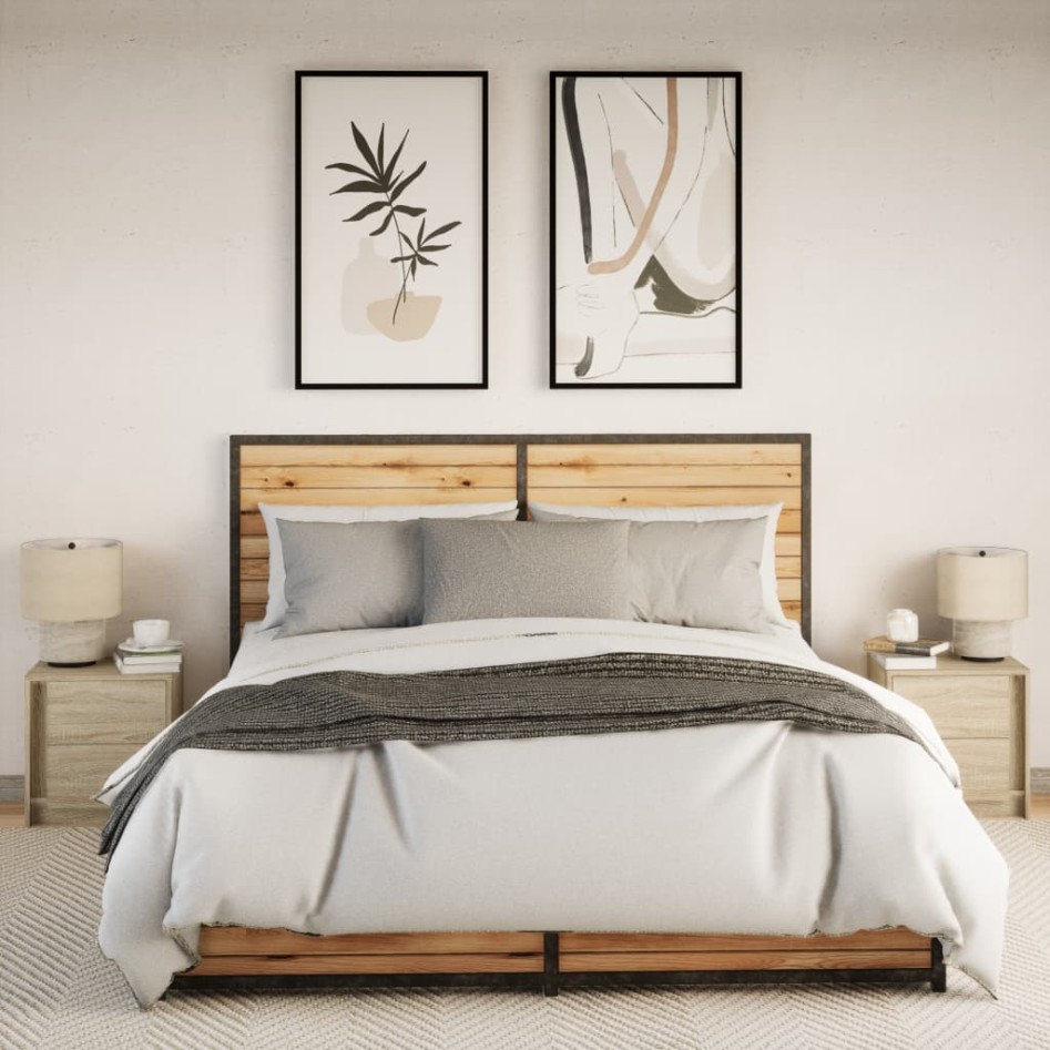 Mesitas de noche luces LED 2 uds madera ingeniería roble