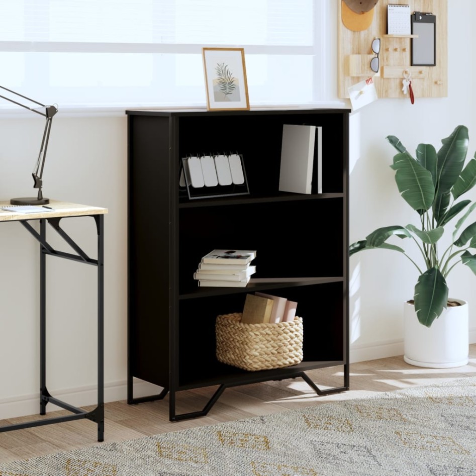 Estantería de madera de ingeniería negra 80x31x106